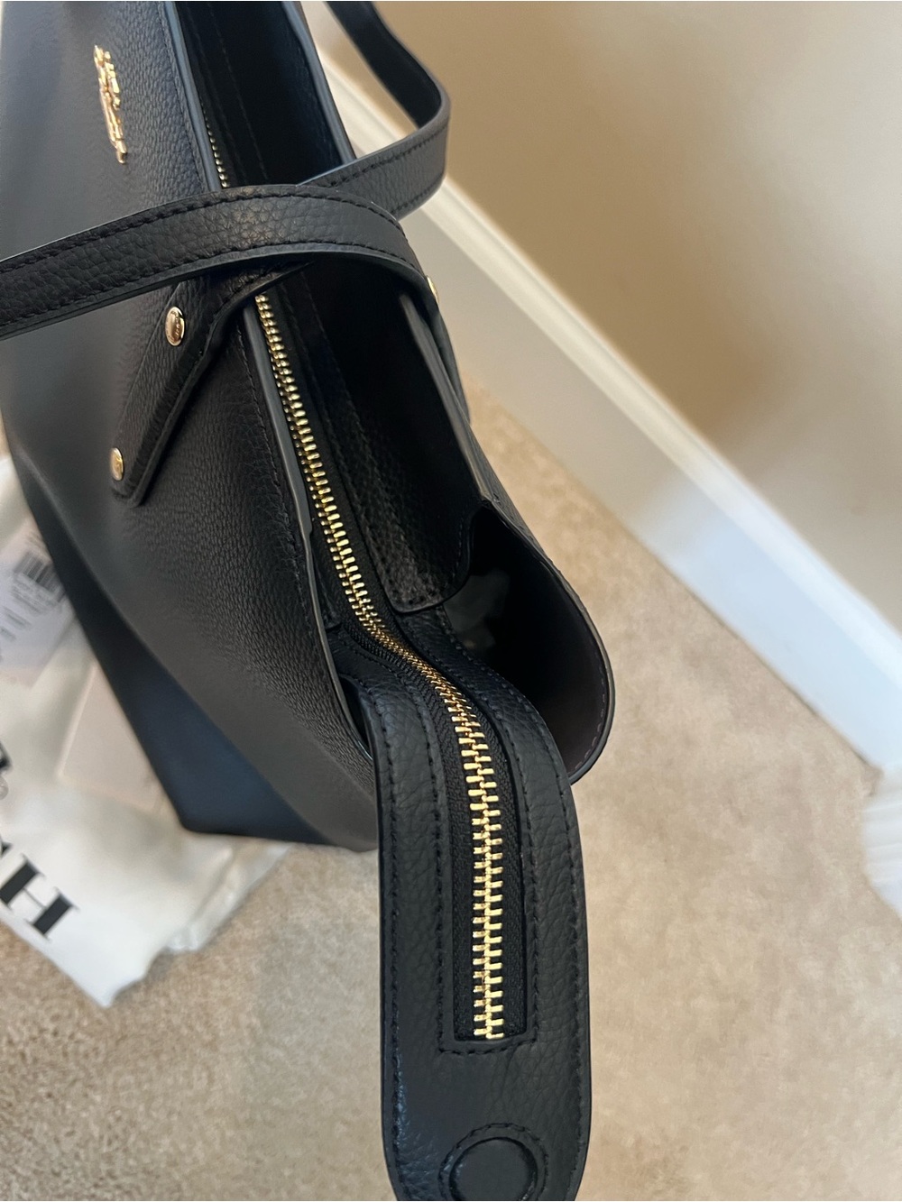 Coach Black Pebbled Leather Tote with Gold Hardware - Picture 4 of 9